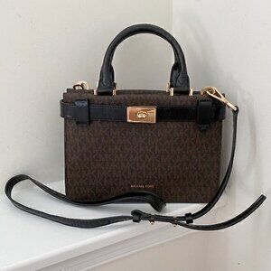 Michael Kors Tatiana Mini Logo and Patent Leather‎ Satchel Brown Black
